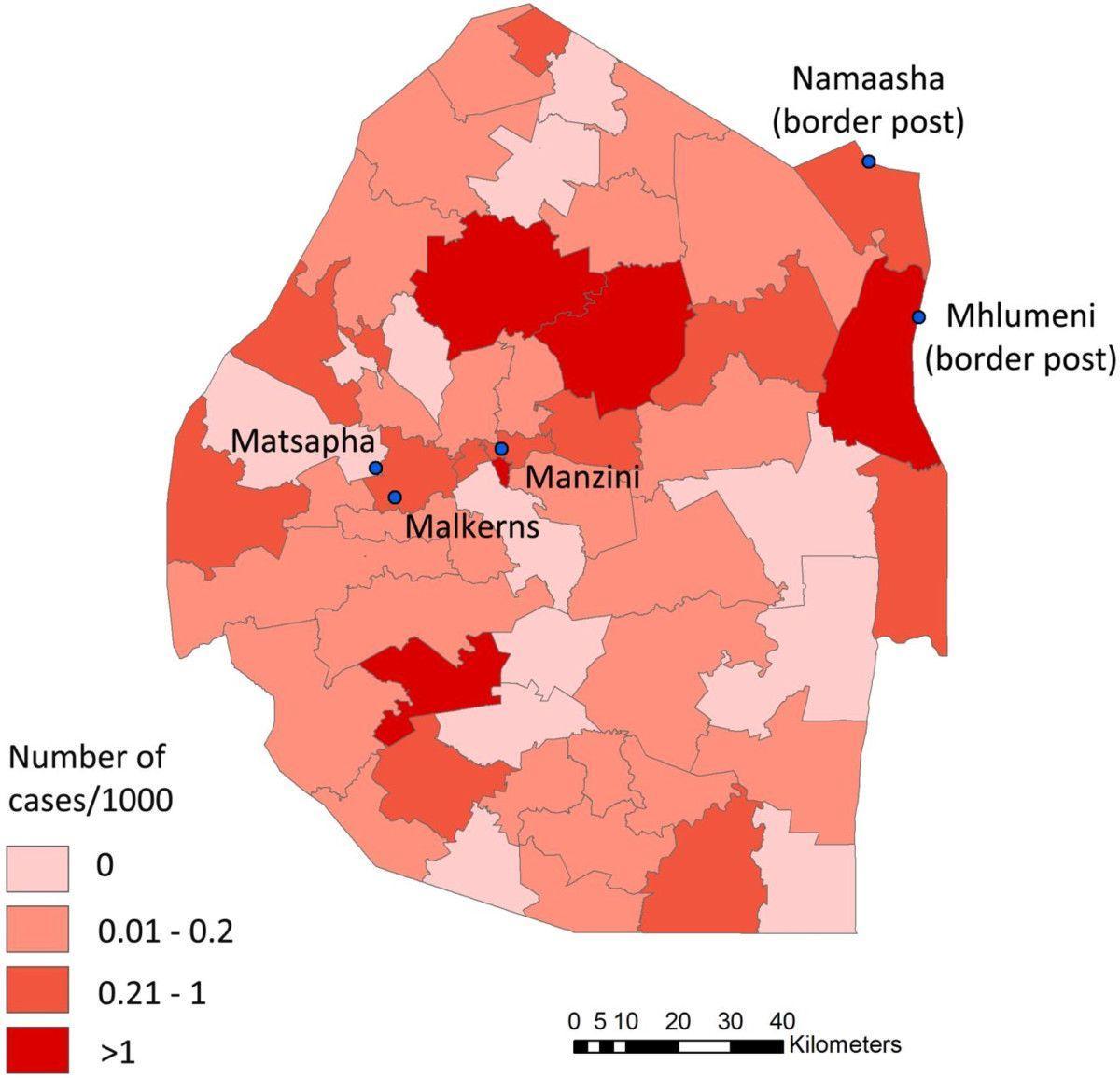 Kartta Swazimaa malaria