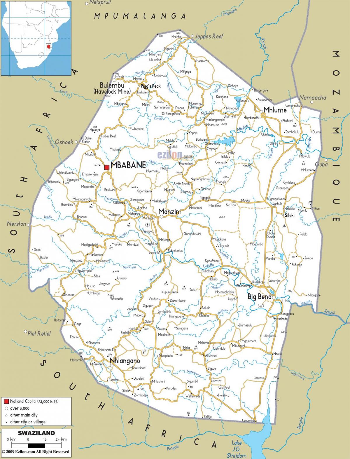 kartta Swazimaa